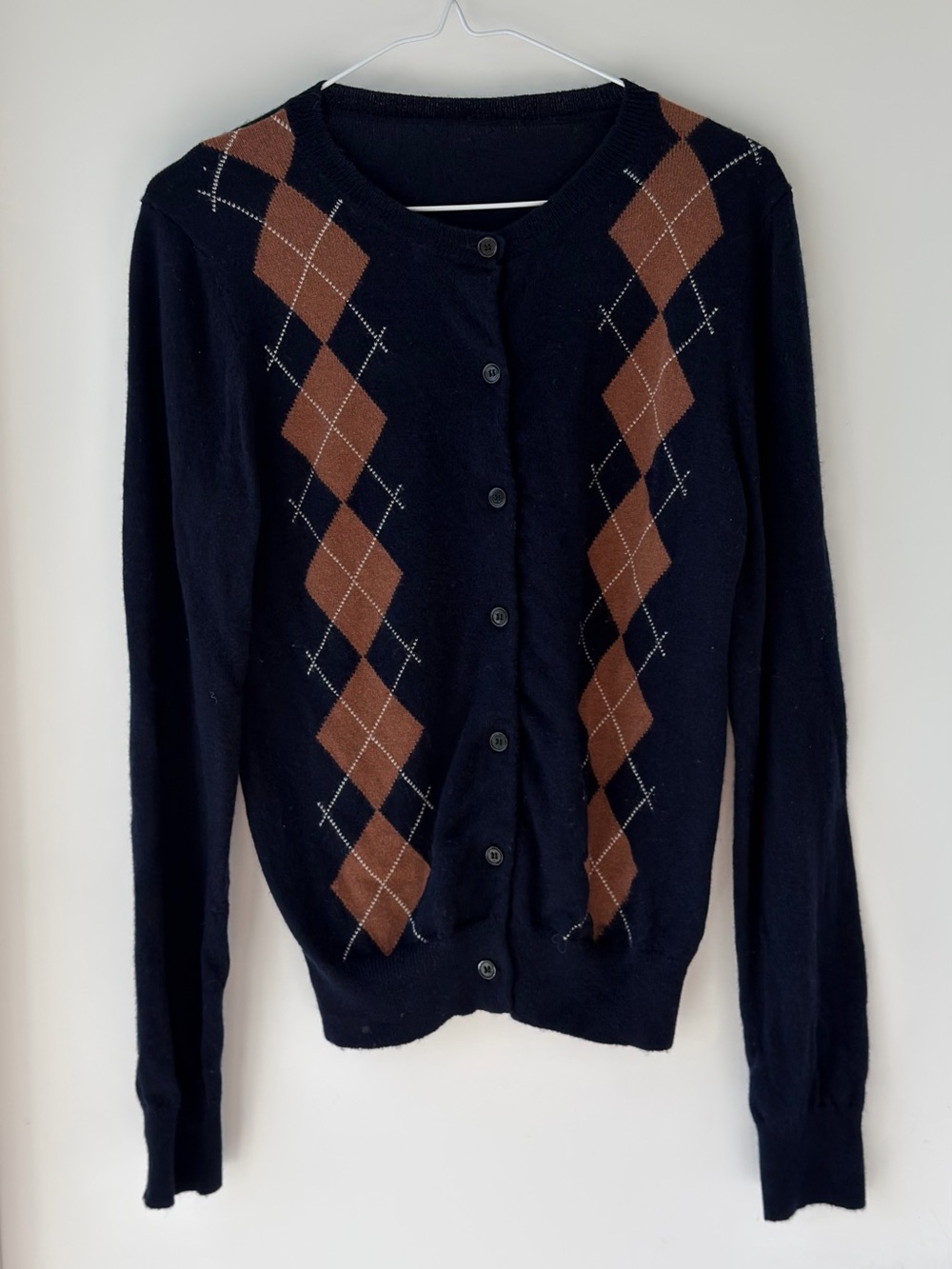 Classic Navy Argyle Button-Front Sweater - Navy and Brown